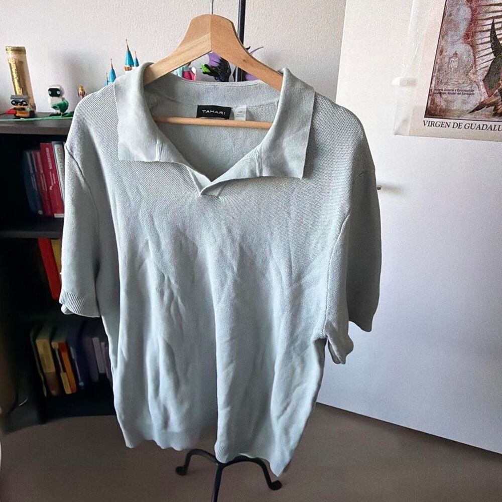 Tahari Men's Knit Polo Shirt Light Blue Size Large